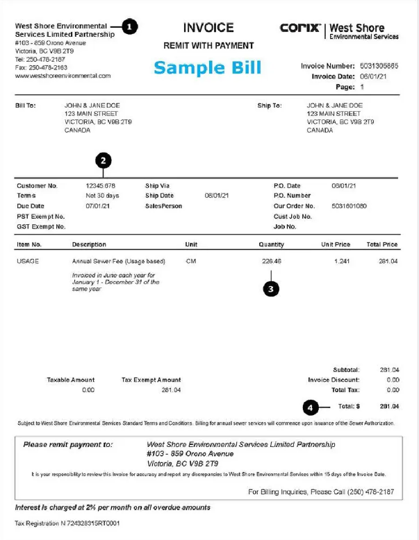 USA WEST SHORE utility bill Word and PDF template